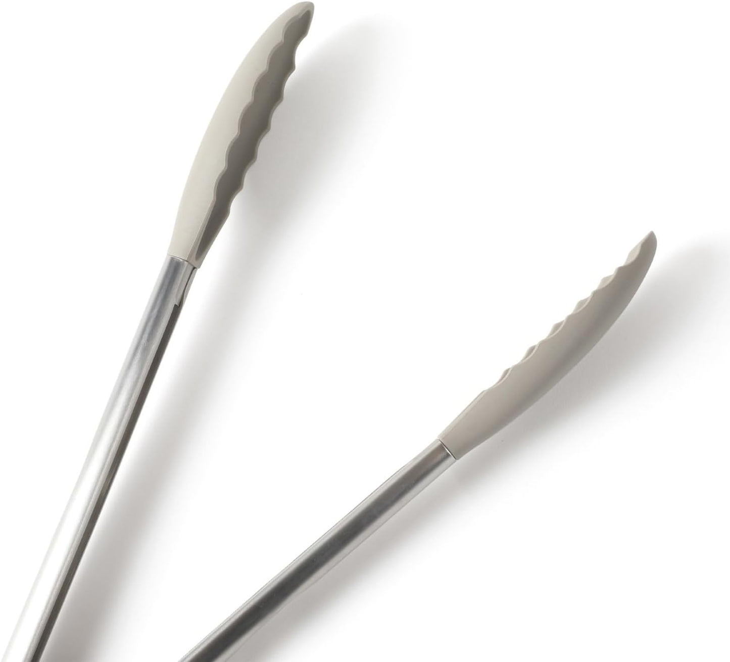 Calphalon Edge Tongs Set, 2-Piece Stainless Steel Kitchen Tongs Set with Silicone Heads, Includes 9-Inch & 12-Inch Heat-Resistant Locking Tongs for Cooking, Grilling & Serving, Taupe