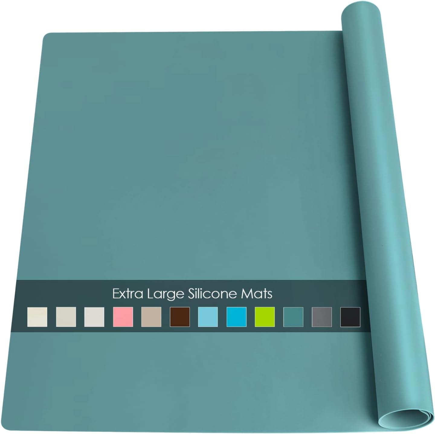 Extra Large Dark Green Countertop Mat - Silicone Table Kitchen Desk Mat - Non-Slip & Heat Resistant - Dinner Placemat Pastry Dough Rolling Mat - Colors A