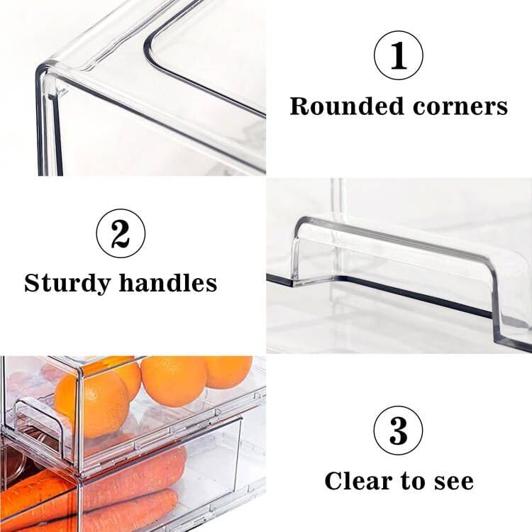 Mano 2Pack Clear Fridge Drawers Pull Out Stackable Refrigerator Drawer Organizer Bins Pantry Storage Box Plastic Food Containers for Kitchen Bathroom Office Closet (2pack-Large)