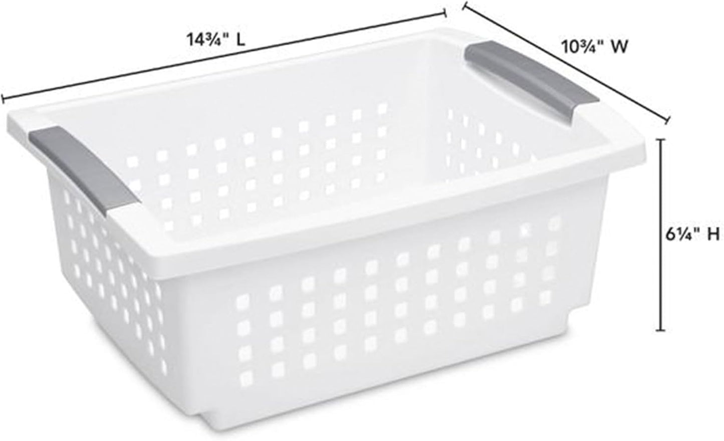 Sterilite 10-Pack Medium Stacking Basket, Open Top Plastic Storage Organizer, White - Stackable Crate Containers for Countertop, Cabinet, Pantry Shelf, Laundry Room, Bathroom & Home Office