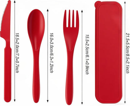 Travel Utensils Set - Reusable 5 Sets Wheat Straw Plastic Cutlery with Case, Portable Forks Spoons and Knives Set, Eco-Friendly BPA Free for Daily Use (5 Purple)