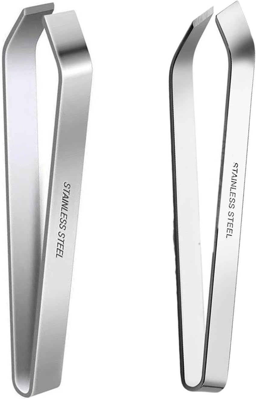 Seafood Fish Bone Remover Tweezers Set 1 Flat Tip 1 Slant Tip Stainless Steel Kitchen Seafood Tweezers for Fish Shrimp Crab Bone Picking Vein Removing Seafood Processing