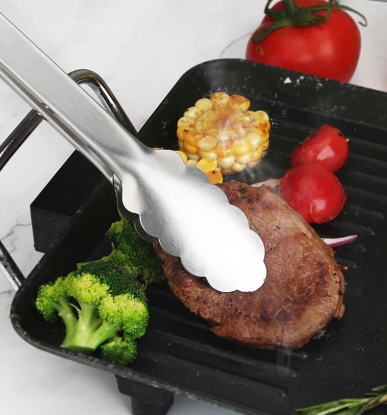 Kitchen Tongs Set, 3 PCS, 12, 9 & 7 Inch | Silicone Grips, Lockable, Stainless Steel, Heat Resistant, For Grill Camping Cooking BBQ