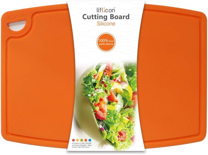 Liflicon Thick Cutting Boards for Kitchen Silicone Chopping Board Set of 2 Mid 12.6'' x 9.1”,Mini 9.1”x7.1” Non-slip Deep Drip Juice Groove Easy Grip Handle,Dishwasher Safe-Red