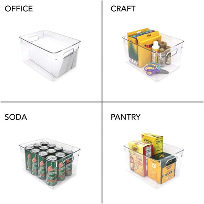 Isaac Jacobs 3-Pack Medium Clear Storage Bins with Handles, Plastic Organizer for Home or Fridge/Freezer, Pantry and Kitchen Non-Slip Container Set, BPA Free, Food Safe (3-Pack, Medium)