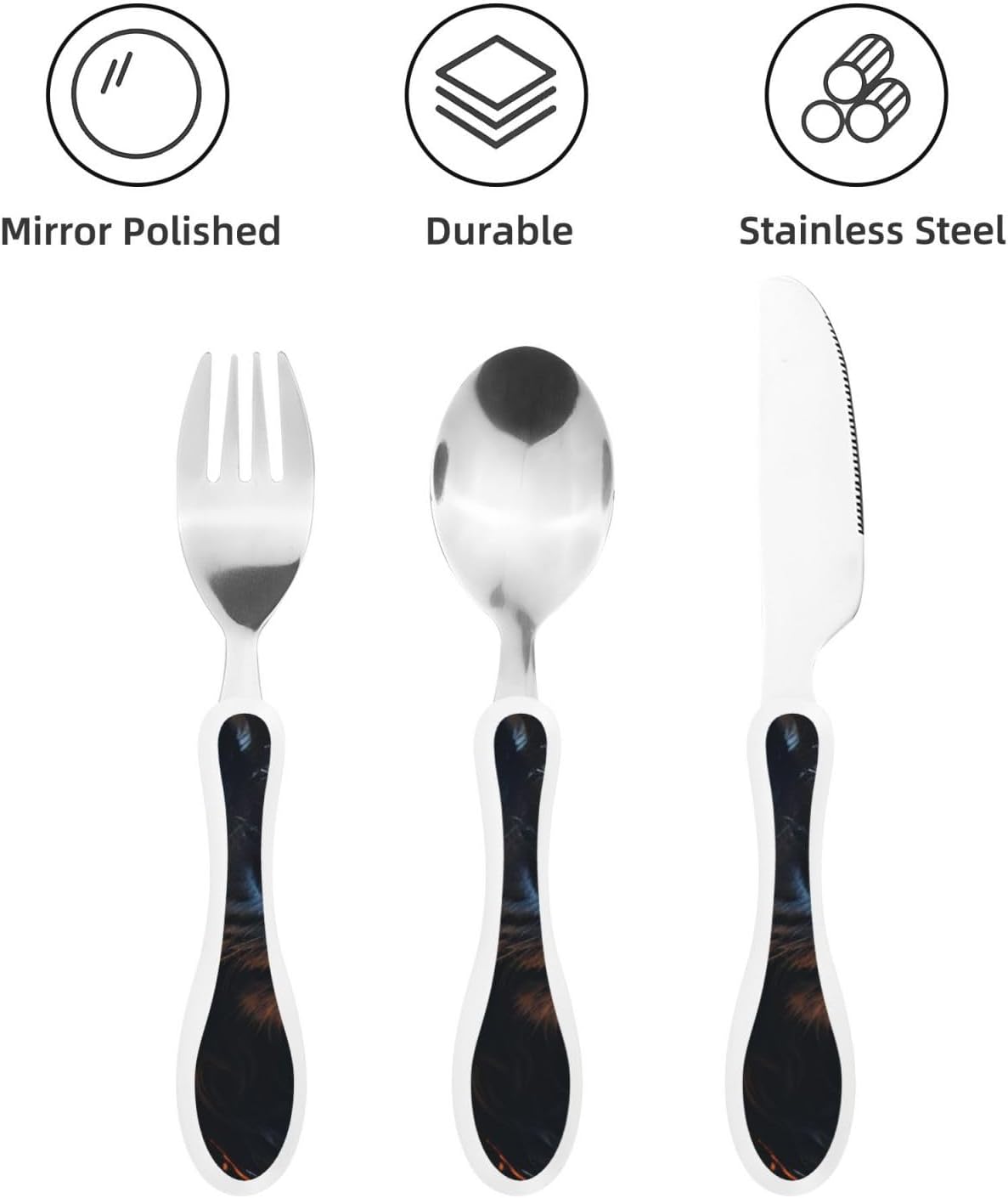 Stainless Steel Kids Silverware Set, Tiger Utensil Set Reusable Children Safe Knife Spoon Fork Set With Storage Case Dishwasher Safe For Lunch, Travel Outdoors