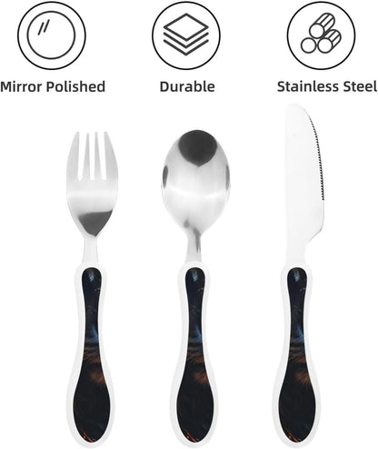Stainless Steel Kids Silverware Set, Tiger Utensil Set Reusable Children Safe Knife Spoon Fork Set With Storage Case Dishwasher Safe For Lunch, Travel Outdoors