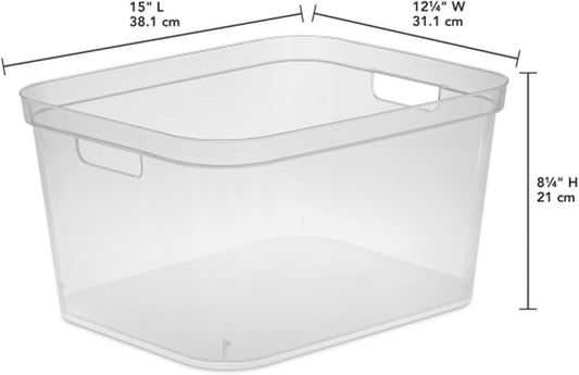 Sterilite 8.25x12.25x15 Inch Modern Polished Storage Bin w/Comfortable Carry Through Handles & Banded Rim for Household Organization, Clear (6 Pack)