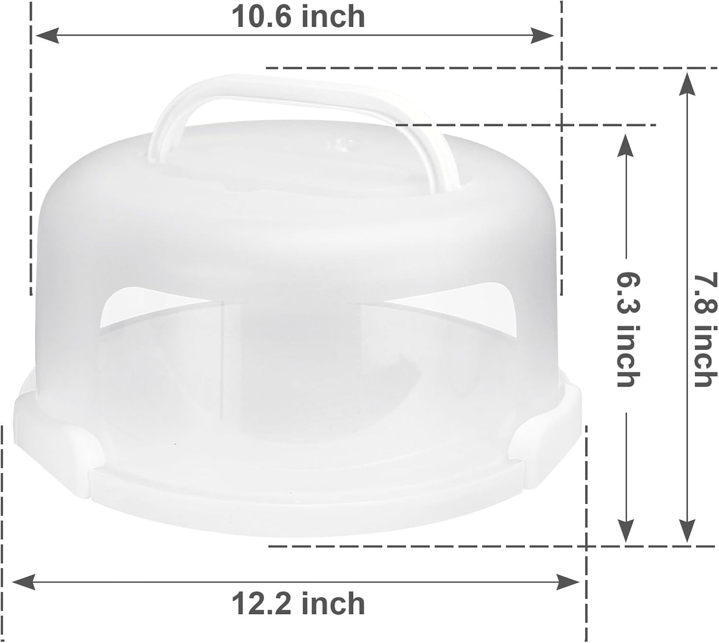Cake Carrier with Lid and Handle, Fit 10’’ Cake Stand with Lid, Cake Transport Storage Container, Cake Containers Cover Stand with Lids, 3 Secure Side Closures (White)