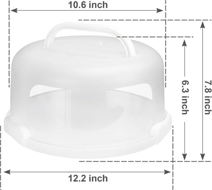 Cake Carrier with Lid and Handle, Fit 10’’ Cake Stand with Lid, Cake Transport Storage Container, Cake Containers Cover Stand with Lids, 3 Secure Side Closures (White)