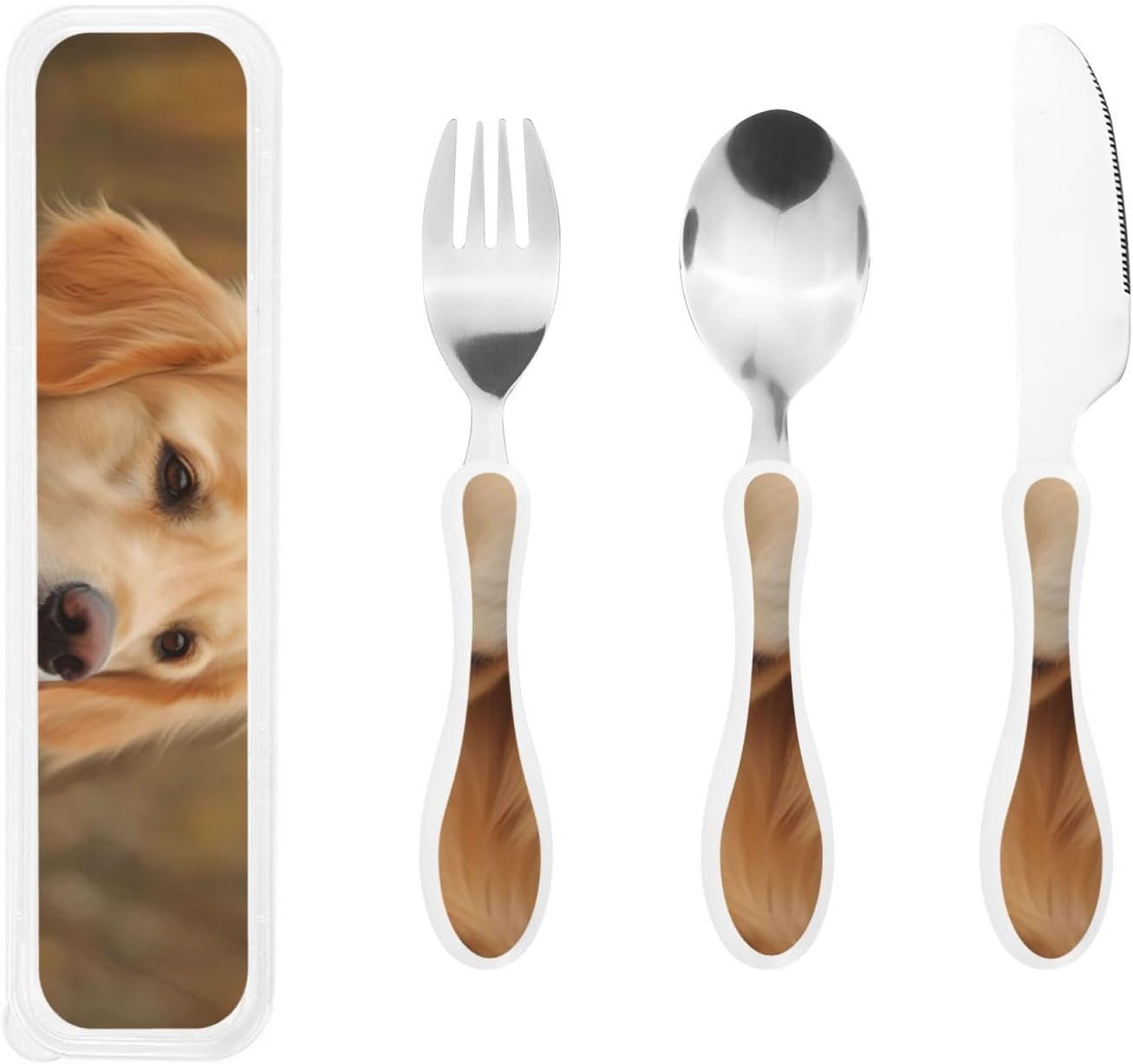3-Piece Kids Silverware Set With Storage Case, Stainless Steel Reusable Children Safe Knife Spoon Fork Set Shih Tzu Dog Children Flatware Set For Kids Lunch Box