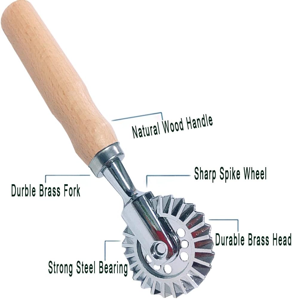 Ravioli Cutter Stamps with Roller Wheel Round Mold with Wooden Handle and Fluted Edge Pasta Press Pasta Cutter for Home and Kitchen Use- 1.3" Diameter