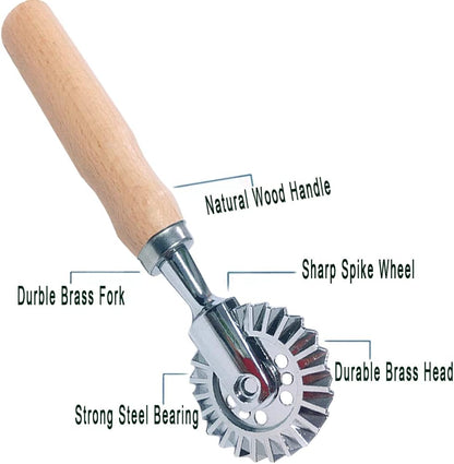 Ravioli Cutter Stamps with Roller Wheel Round Mold with Wooden Handle and Fluted Edge Pasta Press Pasta Cutter for Home and Kitchen Use- 1.3" Diameter