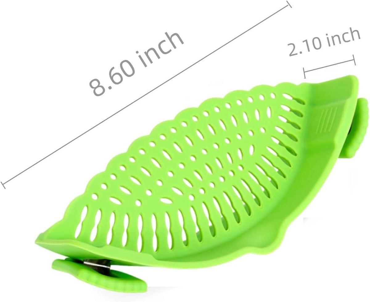 Clip On Strainer Silicone for All Pots and Pans, Pasta Strainer Clip on Food Strainer for Meat Vegetables Fruit Silicone Kitchen Colander (Black)