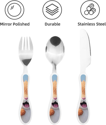3-Piece Kids Silverware Set With Storage Case, Stainless Steel Reusable Children Safe Knife Spoon Fork Set Blue Active Girl Running Sunset Children Flatware Set For Kids Lunch Box - Colors A