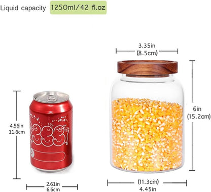 Large Glass Jar with Airtight Lid Set of 2 93 FL OZ(2750ml) glass canister set, Glass Food Containers Wooden Lid Suit for Kitchen Pantry for Flour, Tea, Coffee Beans, Sugar, Cookies(8.8 inch high)