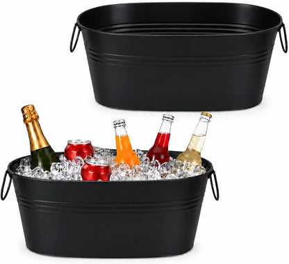 2 Pack 3 Gallon Galvanized Tub Ice Bucket, 15x7x6.5" Metal Drink Buckets for Parties, Leak-Proof Beer Beverage Tubs with Handles for Champagne Wine Mimosa Bar Supplies (White)
