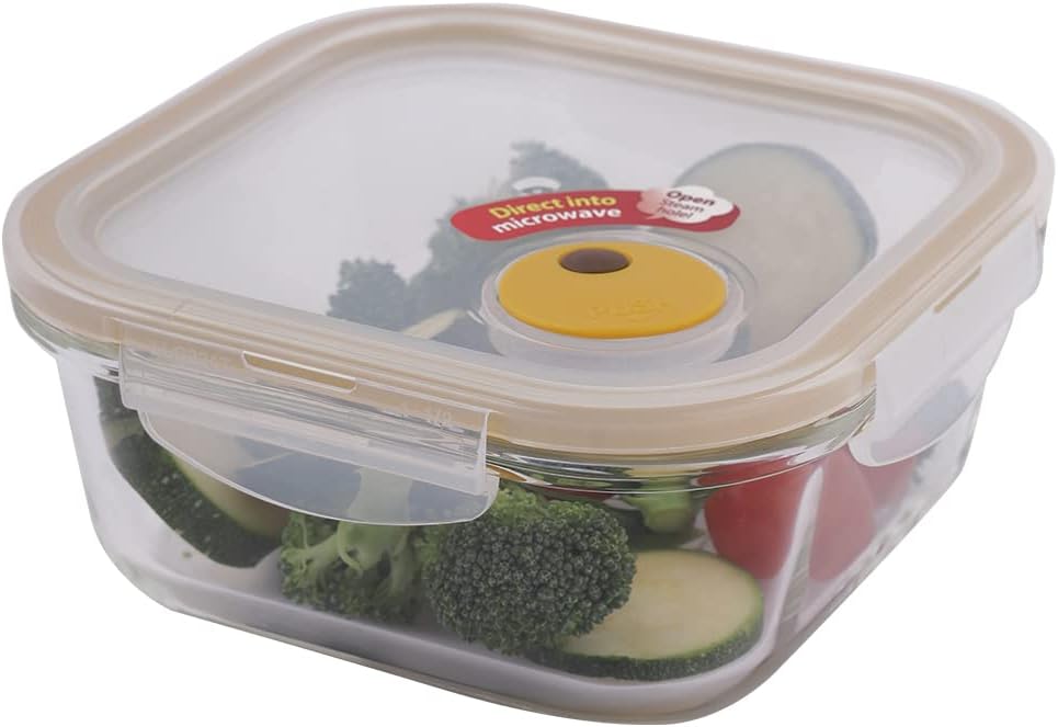 LOCK & LOCK Ovenglass Heat Resistant Glass Round Food Storage Container with Steam Vent, 32.12-oz / 4.02-cup