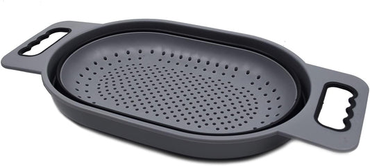 SAMMART 5L (1.3 gallon) Over The Sink Oval Colander (1, Grey/Fluorescent Green)