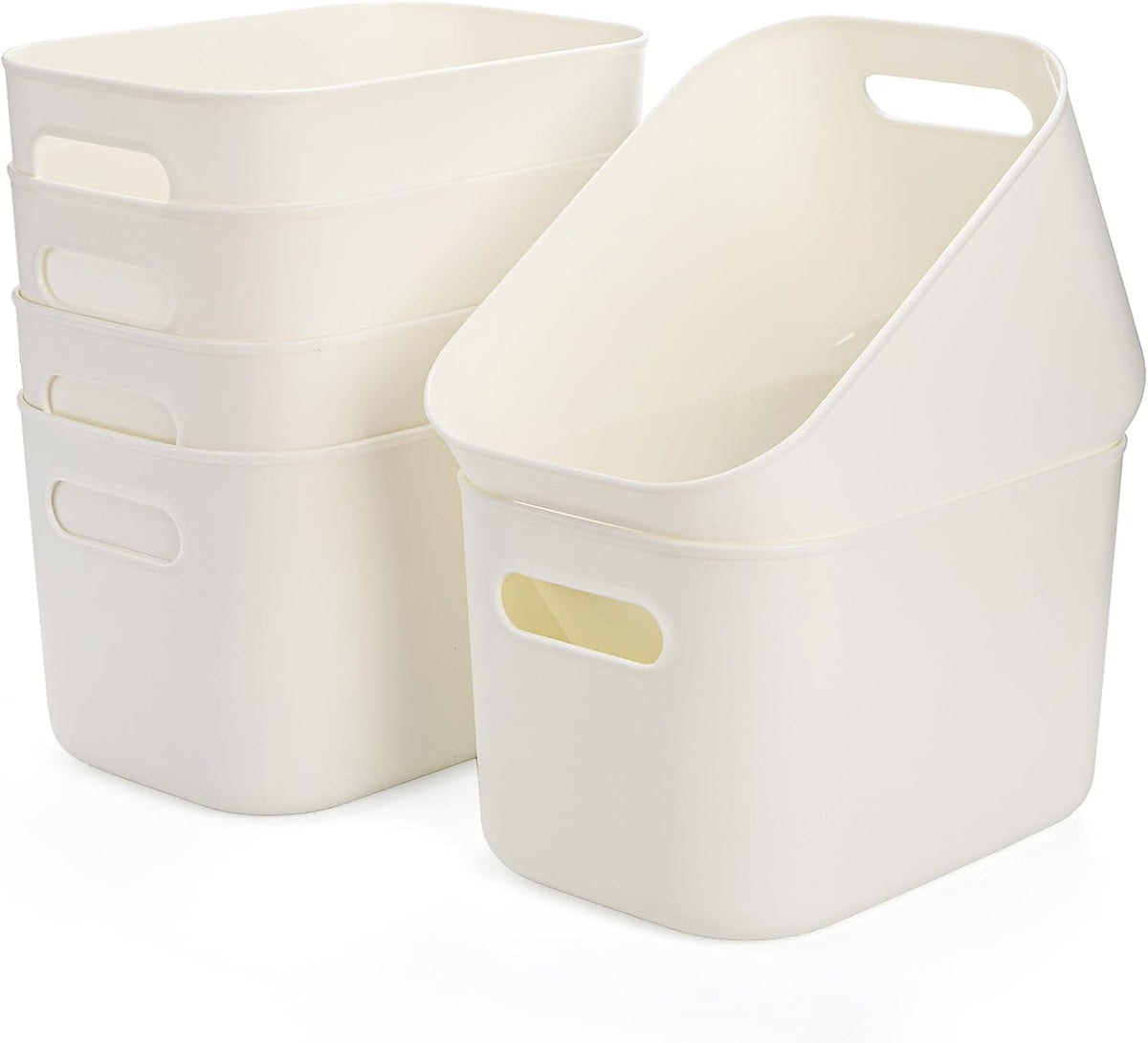 Yopay 6 Pack Plastic Storage Bin with Handle, White Bathroom Kitchen Organizer Bin for School, Office, Classroom, Hand Soaps, Shampoos, Lotion, Conditioners, Hand Towels, Cosmetic, Snacks, Seasoning