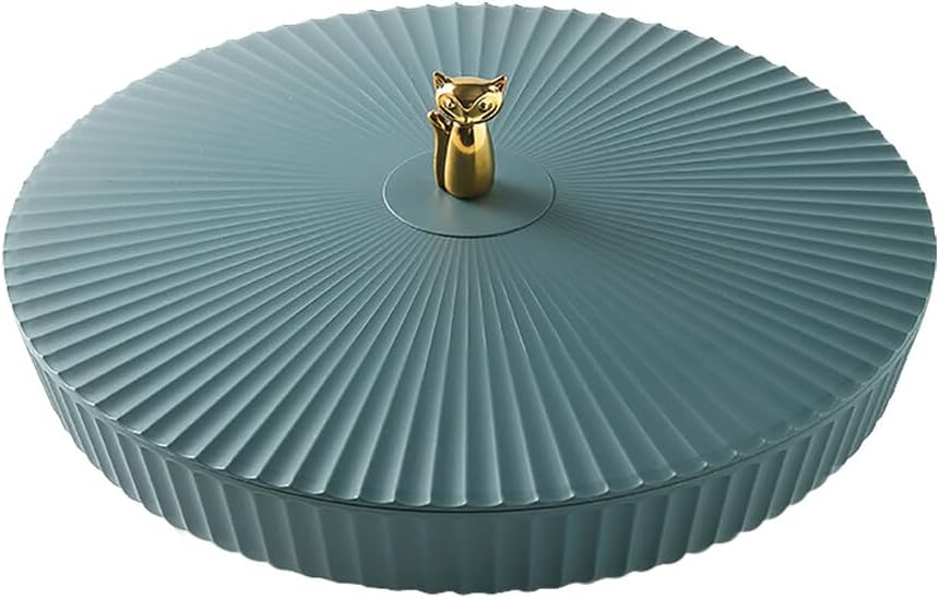 Surakey 12" Appetizer Tray Snack Serving Tray with Lid 5 Compartments 360 Degrees Rotatable Plastic Food Storage Organizer for Dried Fruits Nuts Candies Sweet Cookies (Blue)