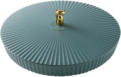 Surakey 12" Appetizer Tray Snack Serving Tray with Lid 5 Compartments 360 Degrees Rotatable Plastic Food Storage Organizer for Dried Fruits Nuts Candies Sweet Cookies (Blue)