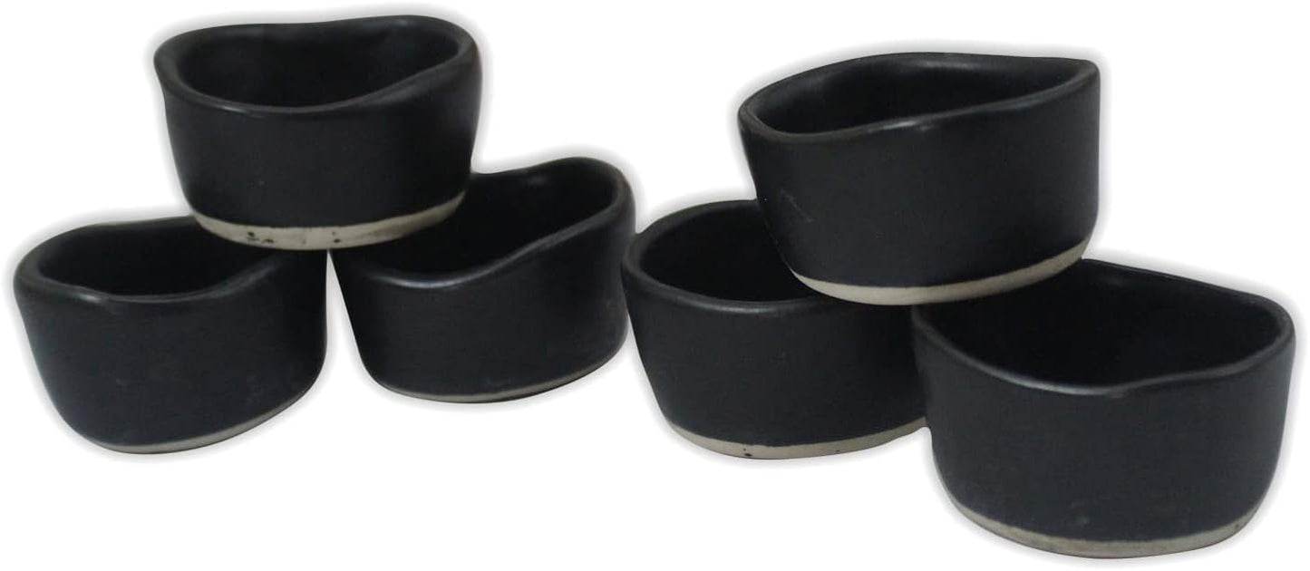 roro Handmade 2-Inch Matte Black Ceramic Pinch Bowls, Set of 6 – Versatile Stoneware for Spices, Condiments, Appetizers & Finger Foods