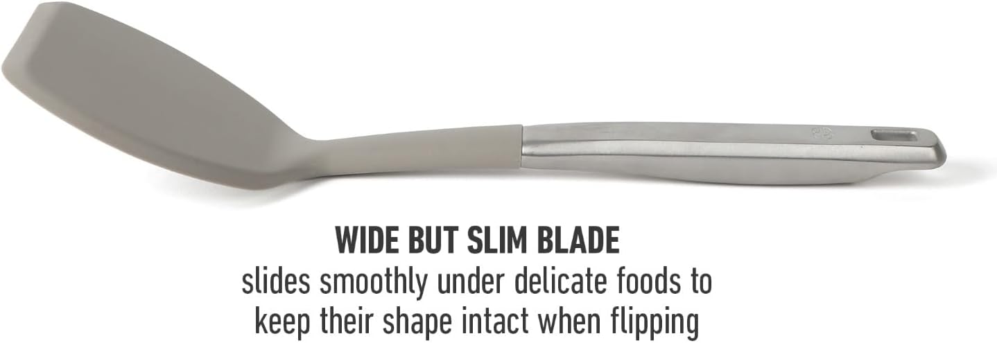 Calphalon Slotted Turner, Kitchen Flipping Spatula, Slotted Spatula, Stainless Steel Turner with Silicone Heat Resistance Handle, Nonstick-Safe Spatula for Draining and Flipping (Navy)
