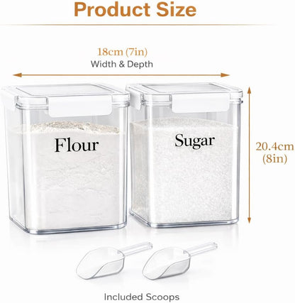 Set of 2 Large Food Storage Jars 4L - Airtight Containers with Lids, White with Free Spoon - Kitchen Canisters for Sugar,Flour,Coffee,Pantry Organization-S