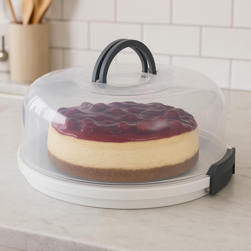 Pie Carrier with Lid and Handle - Fits Pies 10in x 4.5in, Doubles as Divided Serving Tray - Cheesecake Container Dessert Carrier Pie Container With Lid, Cheesecake Containers with Lids - BPA Free