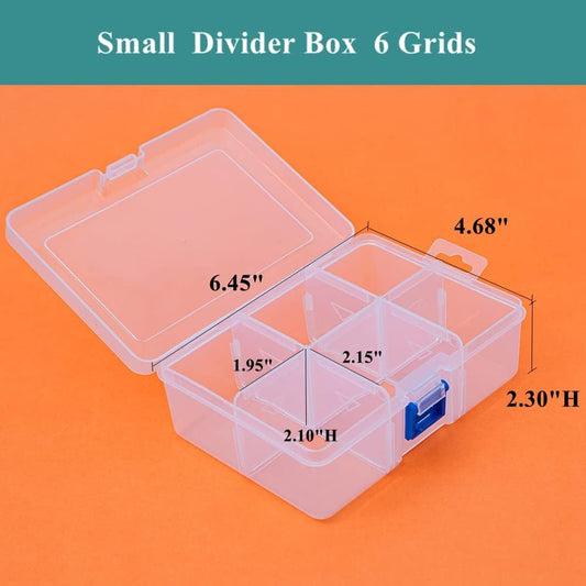 3 Pack Plastic Removable Divider Box and Storage Case for Small Parts, Hardware and Craft, 6 Grids, Clear