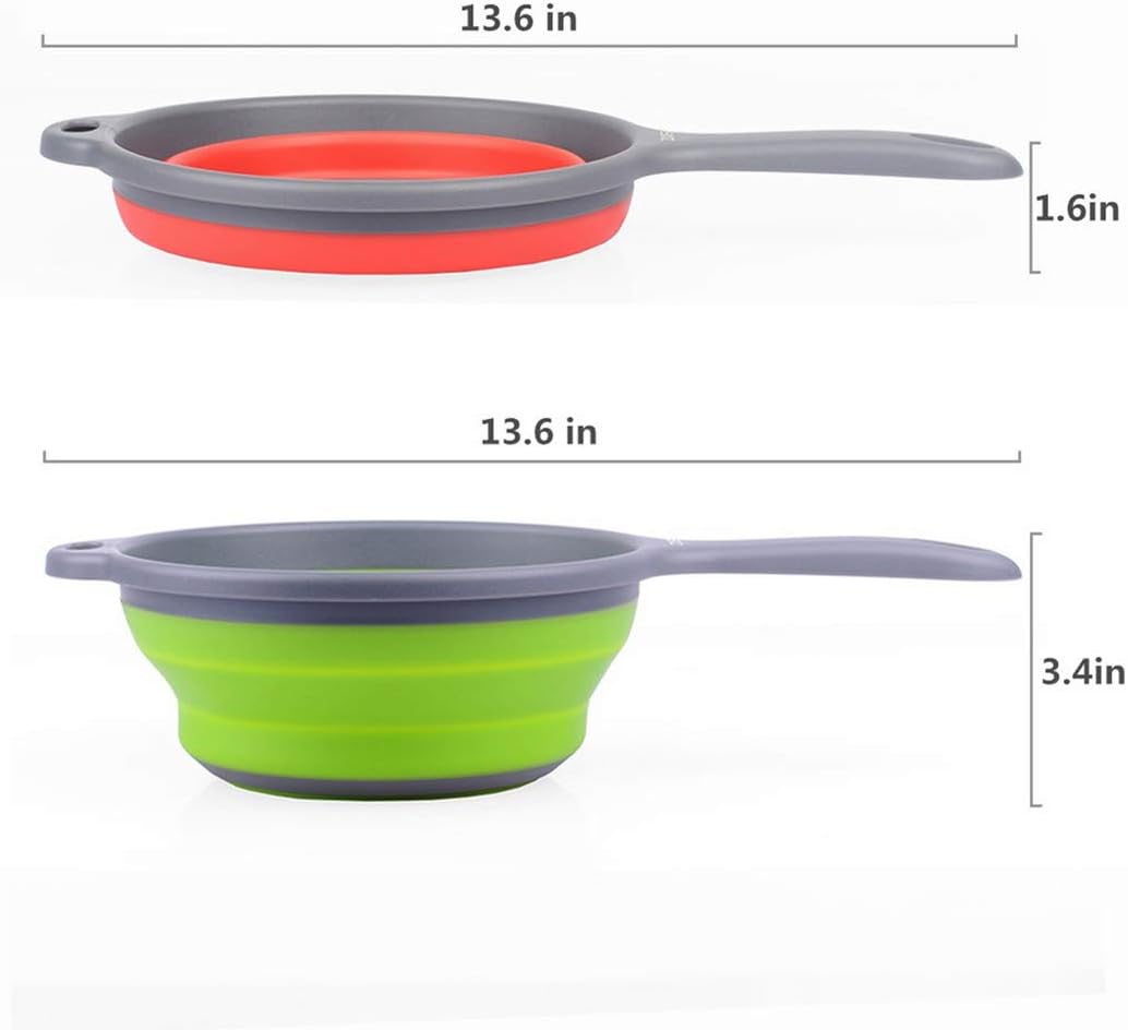 ZOER Kitchen Foldable Pasta Strainers,Collapsible Colanders with Handles,Space-Saver Folding Silicone Strainers Colander,Capacity of 2 quart (Green)