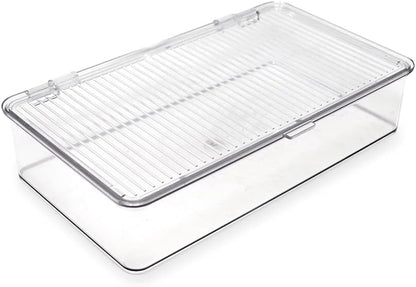 Isaac Jacobs Medium Stackable Organizer Bin (10.75”x6.5”x3.7”) w/ Hinged Lid, Clear Storage Box, Home, Office, School, Fridge, Bathroom, Kitchen, Pantry Container, BPA-Free, Food Safe (Medium, Clear)