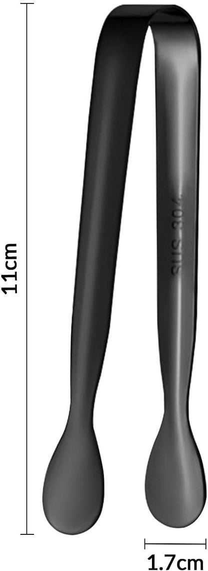 4.33 Inch Stainless Steel Ice Tongs for Ice Bucket，Metal Sugar Cube Mini Tongs，Set of 3 (Black-A)