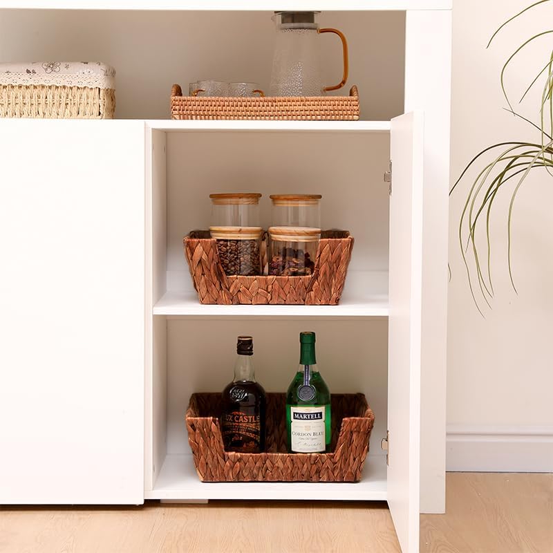 Wicker Storage Baskets,Open Front Storage Baskets with Built-in Handles, Pantry Storage Bins for Kitchen, Bedroom, Bathroom, Home Decor-2 Pack