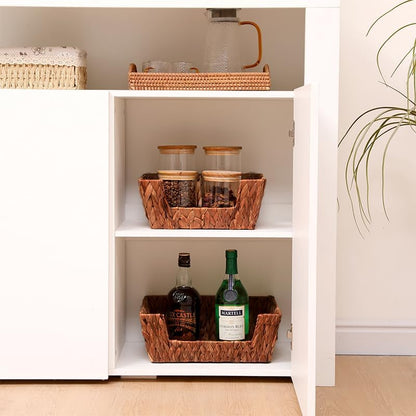 Wicker Storage Baskets,Open Front Storage Baskets with Built-in Handles, Pantry Storage Bins for Kitchen, Bedroom, Bathroom, Home Decor-2 Pack