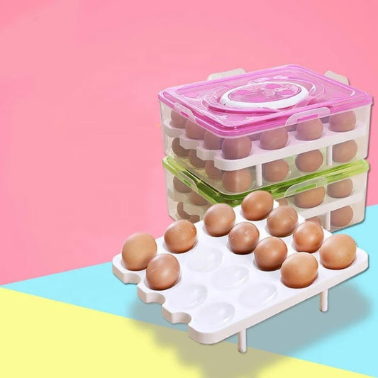 2 Tiers Eggs Container Deviled Eggs Carrier Eggs Holder with Handle for Fridge Freezer Storage