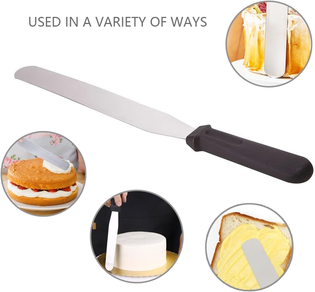 Offset Spatula,Black Stainless Steel Offset Spatula (2 Pack,6in+8in Curved)