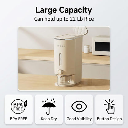 Rice Bucket With Measuring Cup,Kitchen Grain Storage Dispenser,Pantry & Home Dry Goods Container (22-Pound)