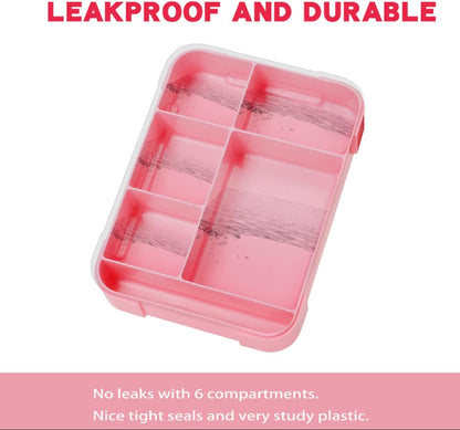 Kids Dinosaur Lunch Bag with Reusable Bento Box, Insulated & Leak-Proof Lunch Container Set with Name Tag, 6 Compartments, Fork & Spoon, Ideal for School, Travel, and Picnics (Pink Dinosaur)