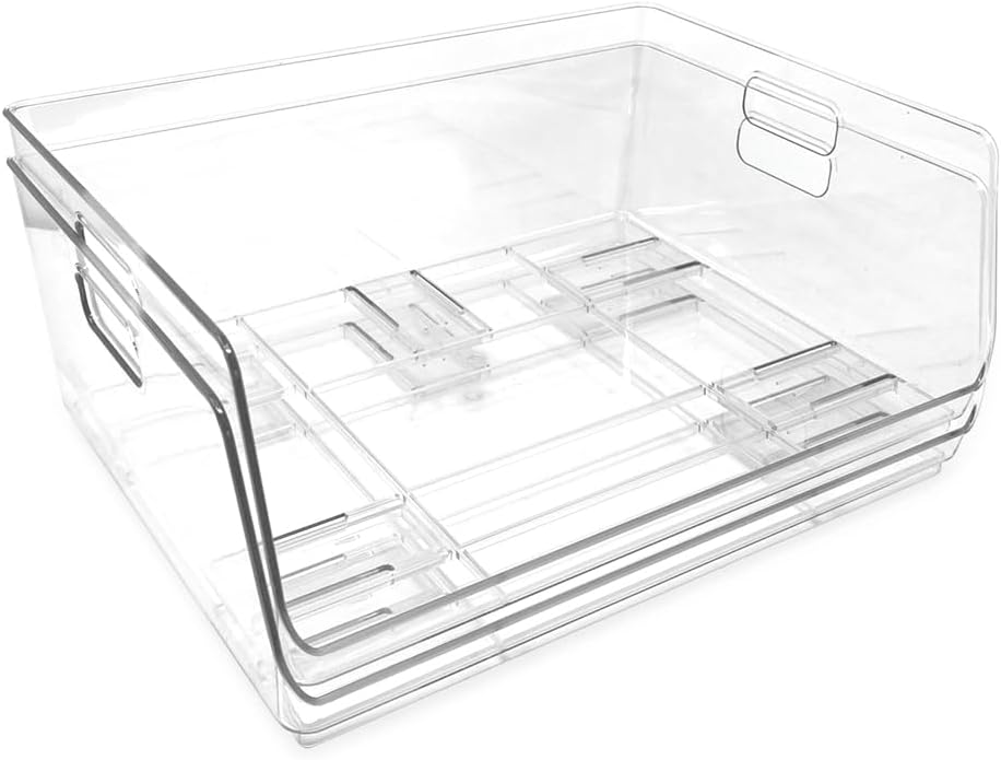 Isaac Jacobs 2-Piece (16" x 12" x 6.1") X-Large Wide Stackable Clear Storage Bins w/Open Front, Versatile Use, Set of 2, Desk, Office, Bathroom, Bedroom, Closet