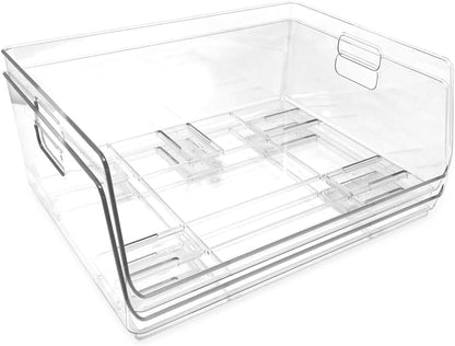 Isaac Jacobs 2-Piece (16" x 12" x 6.1") X-Large Wide Stackable Clear Storage Bins w/Open Front, Versatile Use, Set of 2, Desk, Office, Bathroom, Bedroom, Closet