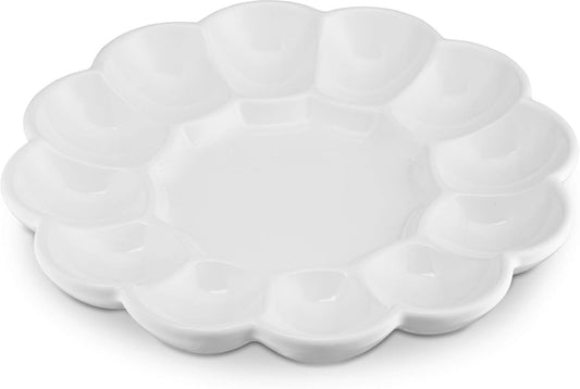 Kook Ceramic Deviled Egg Tray & Platter, Easter Egg Holder, 10-Inch Plate, Holds 12 Halves, Dishwasher, Microwave, Freezer & Oven Safe, White