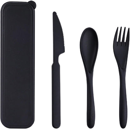 Reusable Utensils Set with Case, Wheat Straw Portable Spoon and Fork Set, Plastic Work School Kids Adults or Daily Use Cutlery Set - for Lunch Box Use Outdoor (Red)
