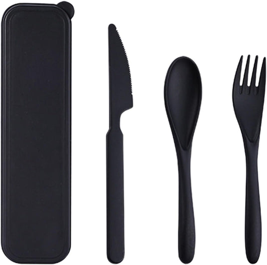 Reusable Utensils Set with Case, Wheat Straw Portable Spoon and Fork Set, Plastic Work School Kids Adults or Daily Use Cutlery Set - for Lunch Box Use Outdoor (Red)