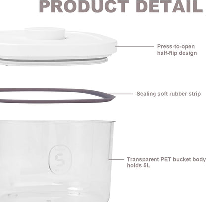 Airtight Rice Container with Measuring Cup, BPA-Free Clear PET Plastic Food Storage Container Pantry Organizers and Storage Sugar Cookies Flour Rice Container (5 L /5.28 QT)