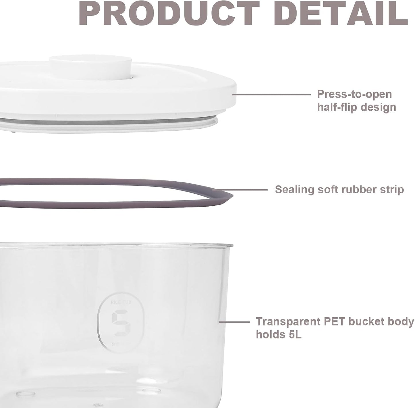 Airtight Rice Container with Measuring Cup, BPA-Free Clear PET Plastic Food Storage Container Pantry Organizers and Storage Sugar Cookies Flour Rice Container (5.6 L / 5.92 QT)