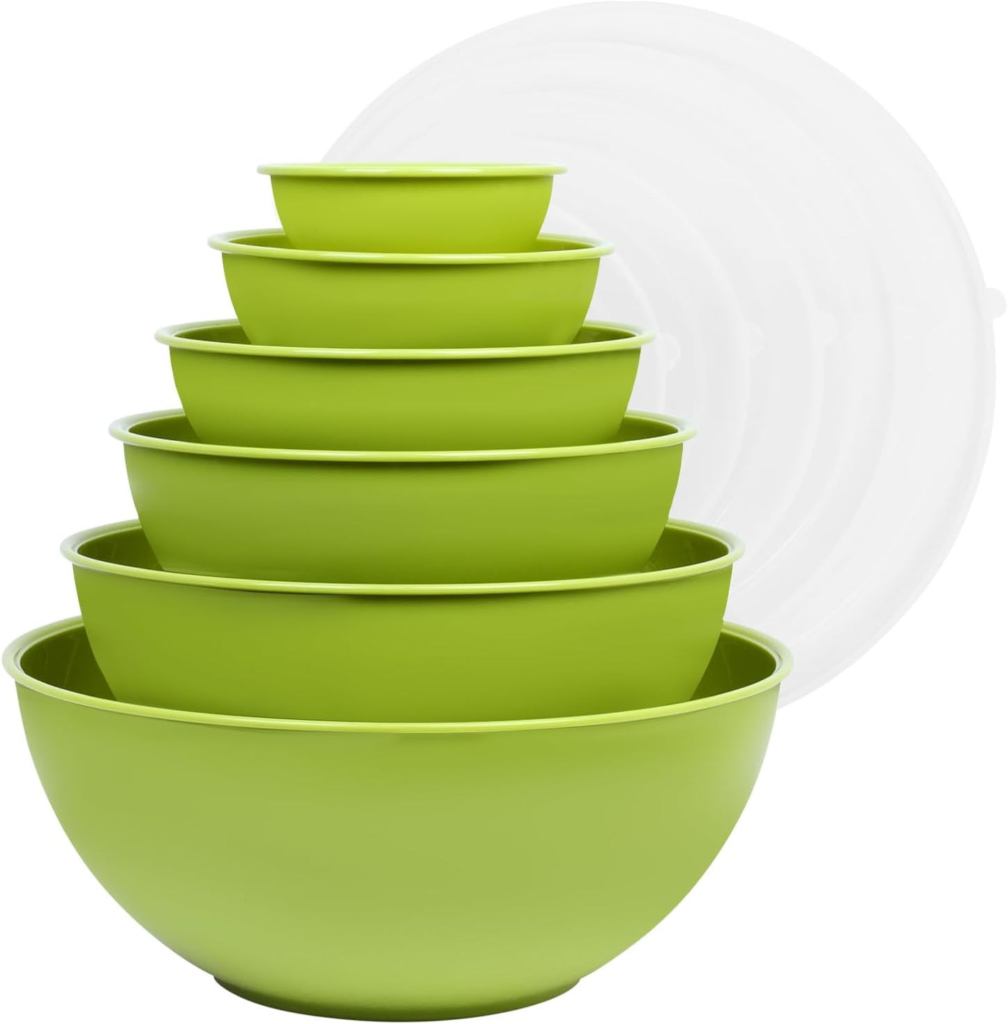 BoxedHome BPA Free Plastic Round Mixing Bowl with Lids, 12 Pack Nesting Bowls with Lids Set, Microwave and Dishwasher Safe Prep & Serving Bowls Great for Mixing, Baking, Serving (pinkish green, 12pcs)