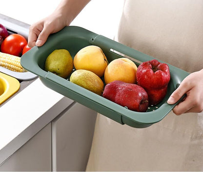 NIWWIN Collapsible Kitchen Colander Strainer, Expandable Over the Sink Colander for Kitchen, Adjustable Silicone Portable Sink Strainer, Foldable Wash Fruits Vegetables Noodle Basket (Green)