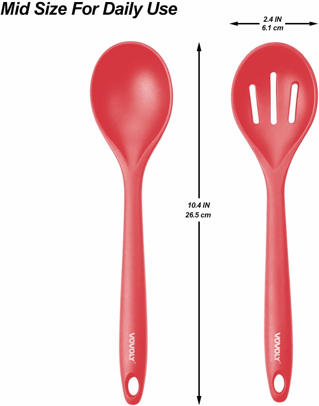 VOVOLY Silicone Spoons for Cooking, Solid & Slotted Spoon Set, Med, Black
